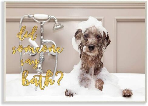 Stupell Home Décor Did Someone Say Bath? Bubble Bath Dog Stretched Canvas Wall Art, 16 x 1.5 x 20, Proudly Made in USA in Saudi Arabia