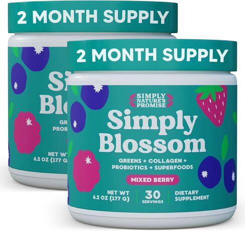 Simply Nature's Promise Blossom Nutrition Daily Greens & Superfood Powder + Collagen + Probiotics for Women's Digestive Health & Bloating Relief. Help Your Health Bloom - 2 Month Supply in Saudi Arabia