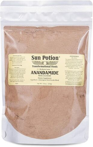 Organic Anandamide 222g by Sun Potion - Raw Unsweetened Cacao Powder and Tonic Herbs - Includes Tocos Ashwagandha Reishi Maca Moringa Turmeric Astragalus Cayenne Cinnamon and Others in Saudi Arabia