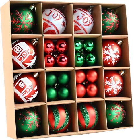 2.36’’ Christmas Balls Ornaments - 30PCS Plastic Christmas Tree Ornaments Balls, 2024 Christmas Ornaments, White Green and Red Hanging Decorations, Shatterproof Ornaments for Christmas in Kuwait
