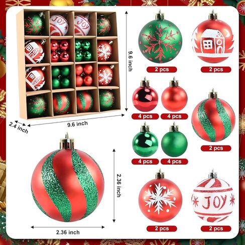 2.36’’ Christmas Balls Ornaments - 30PCS Plastic Christmas Tree Ornaments Balls, 2024 Christmas Ornaments, White Green and Red Hanging Decorations, Shatterproof Ornaments for Christmas in Kuwait