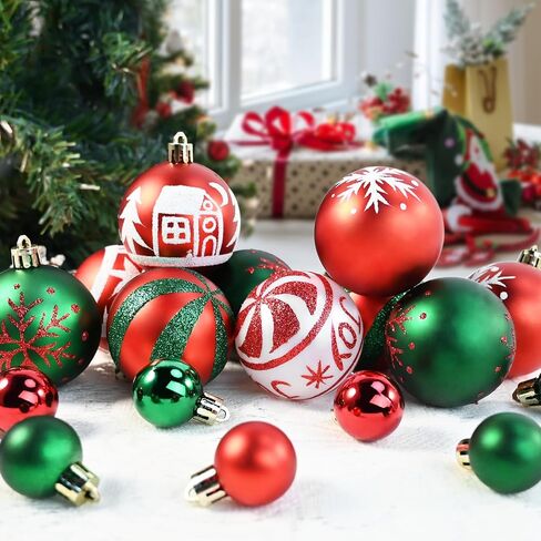 2.36’’ Christmas Balls Ornaments - 30PCS Plastic Christmas Tree Ornaments Balls, 2024 Christmas Ornaments, White Green and Red Hanging Decorations, Shatterproof Ornaments for Christmas in Kuwait