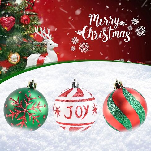 2.36’’ Christmas Balls Ornaments - 30PCS Plastic Christmas Tree Ornaments Balls, 2024 Christmas Ornaments, White Green and Red Hanging Decorations, Shatterproof Ornaments for Christmas in Kuwait