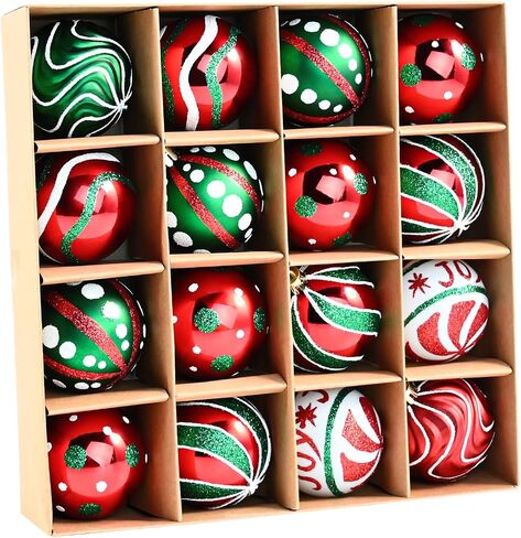 2.36’’ Christmas Balls Ornaments - 30PCS Plastic Christmas Tree Ornaments Balls, 2024 Christmas Ornaments, White Green and Red Hanging Decorations, Shatterproof Ornaments for Christmas in Kuwait