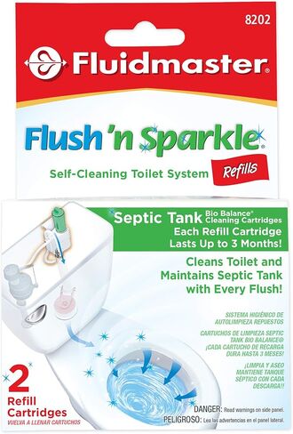 Fluidmaster 8102P8 Flush 'n Sparkle Automatic Toilet Bowl Cleaning System Refills, Blue 2-Pack, Upgraded Version in Kuwait
