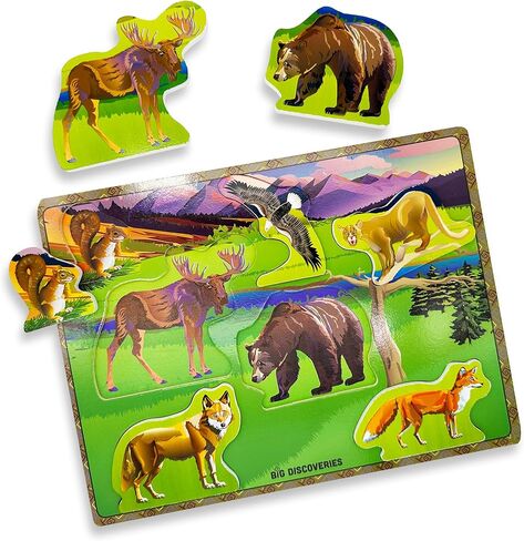 Big Discoveries Wooden Puzzle - Animal Wood Puzzles for Toddlers 2+ Years Old | Montessori Learning Puzzles for Kids - Great for Preschool Aged Boys and Girls (Forest Animals) in Saudi Arabia
