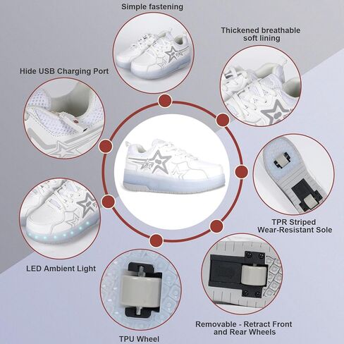 Roller Skate Shoes for Kids Girls Roller Shoes Boys Rechargeable Wheels Kids Sneakers Fashion Color Shoes Shiny and Birthday for Boys and Girls in Kuwait