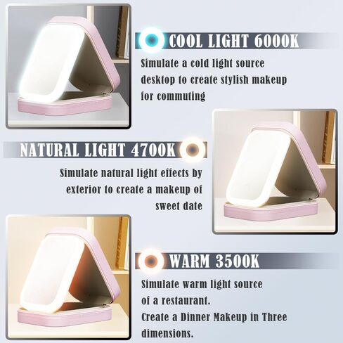 Travel Makeup Mirror with Light, Compact Makeup Bag with Led Mirror,Smart Touch 3-Colors Dimmable Makeup Case,Rechargeable Portable Mirror,Gift for Girl Women in Saudi Arabia