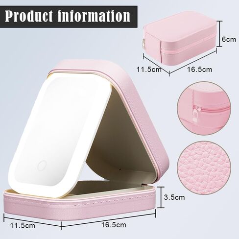 Travel Makeup Mirror with Light, Compact Makeup Bag with Led Mirror,Smart Touch 3-Colors Dimmable Makeup Case,Rechargeable Portable Mirror,Gift for Girl Women in Saudi Arabia