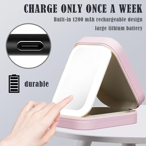 Travel Makeup Mirror with Light, Compact Makeup Bag with Led Mirror,Smart Touch 3-Colors Dimmable Makeup Case,Rechargeable Portable Mirror,Gift for Girl Women in Saudi Arabia