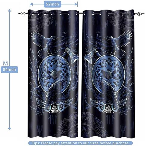 Viking Raven Curtains Norse Axe Mystic Symbols Runes Art Blackout Window Drapes Navy Blue Printed Window Treatments for Bedroom Living Room Dining Room 42x63inch 2 Panels CLOKMS180 in Saudi Arabia