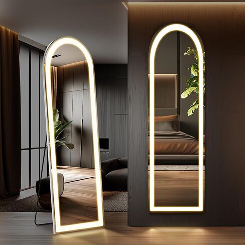 Sweetcrispy Mirror Full Length with LED Lights,60" 16" Floor Mirror Dimming & 3 Color Lighting, Large Mirror Full Length Aluminum Alloy Thin Frame for Bedroom, Dressing Room, Rectangle in Kuwait