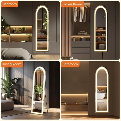 Sweetcrispy Mirror Full Length with LED Lights,60" 16" Floor Mirror Dimming & 3 Color Lighting, Large Mirror Full Length Aluminum Alloy Thin Frame for Bedroom, Dressing Room, Rectangle in Kuwait