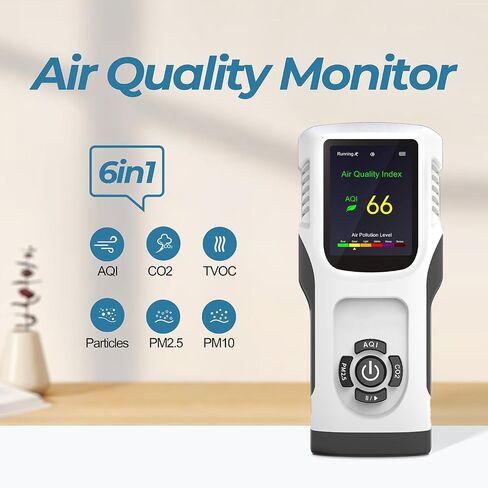 6-in-1 Air Quality Monitor Indoor CO2 Monitor, 3000mAh AQI TVOC Air Quality Tester for Home PM2.5 PM10 Particle Counter Air Quality Monitor with Graph, Portable Outdoor LED Screen Air Quality Monitor in Saudi Arabia
