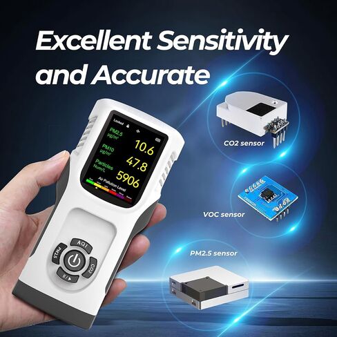 6-in-1 Air Quality Monitor Indoor CO2 Monitor, 3000mAh AQI TVOC Air Quality Tester for Home PM2.5 PM10 Particle Counter Air Quality Monitor with Graph, Portable Outdoor LED Screen Air Quality Monitor in Saudi Arabia