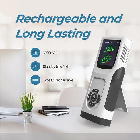 6-in-1 Air Quality Monitor Indoor CO2 Monitor, 3000mAh AQI TVOC Air Quality Tester for Home PM2.5 PM10 Particle Counter Air Quality Monitor with Graph, Portable Outdoor LED Screen Air Quality Monitor in Saudi Arabia