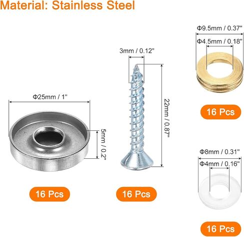 uxcell 16 Pcs Screw Covers Caps, Stainless Steel Mirror Screws Decorative Caps Cover Nails, Mirror Screws Fasteners for Sign Advertising Hardware Construction, 30mm Diameter, Silver in Saudi Arabia