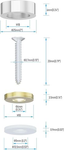 8 PCS 25mm(0.98") Mirror Screws, Brass Decorative Caps Cover Fasteners, Metal Mirror Nails, Polished Flat Silver Lid (Bright Silver) in Saudi Arabia