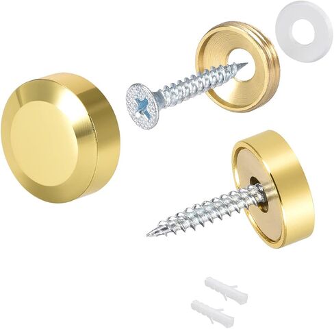 METALLIXITY Mirror Screws (18mm/0.71") 4Pcs, Decorative Cover Cap Nails Brass Polished with Accessories - for Sign Advertising Hardware, Construction, Gold Tone in Saudi Arabia