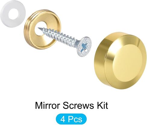 METALLIXITY Mirror Screws (18mm/0.71") 4Pcs, Decorative Cover Cap Nails Brass Polished with Accessories - for Sign Advertising Hardware, Construction, Gold Tone in Saudi Arabia