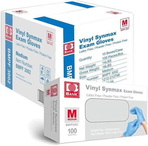 Jointown Basic Medical Synmax Vinyl Exam Gloves - Latex-Free & Powder-Free - Large, BMPF-3003 Blue 2 Boxes of 100 in Saudi Arabia