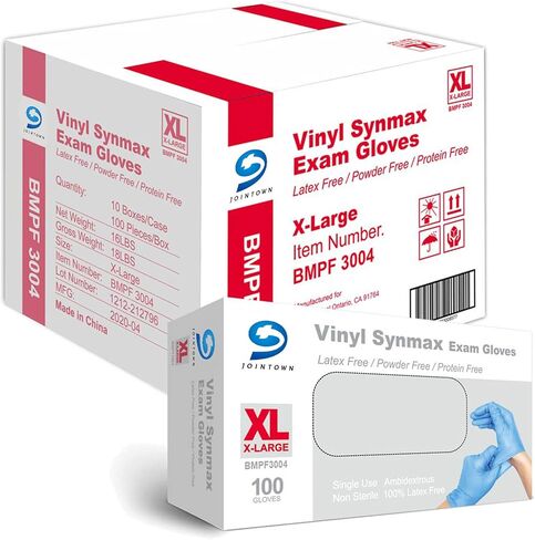 Jointown Basic Medical Synmax Vinyl Exam Gloves - Latex-Free & Powder-Free - Large, BMPF-3003 Blue 2 Boxes of 100 in Saudi Arabia