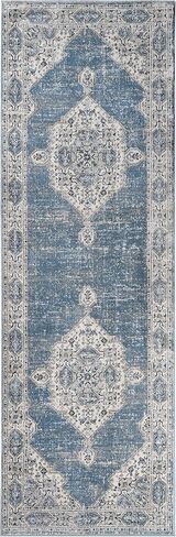 Superior Indoor Runner Rug, Cotton Backing, Rugs for Living Room, Kitchen, Dining, Office Floors, Bedroom, Entry, Dorm, Modern Abstract Decor, Home Essentials, Acer Collection, 2' 7" x 8', Blue in Kuwait