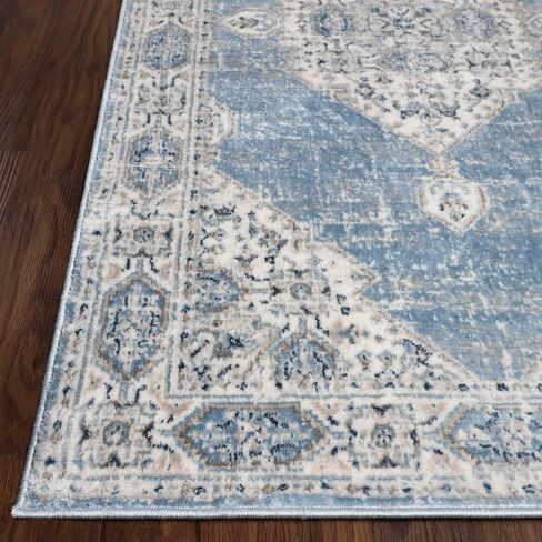 Superior Indoor Runner Rug, Cotton Backing, Rugs for Living Room, Kitchen, Dining, Office Floors, Bedroom, Entry, Dorm, Modern Abstract Decor, Home Essentials, Acer Collection, 2' 7" x 8', Blue in Kuwait