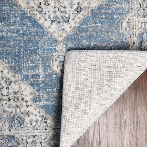 Superior Indoor Runner Rug, Cotton Backing, Rugs for Living Room, Kitchen, Dining, Office Floors, Bedroom, Entry, Dorm, Modern Abstract Decor, Home Essentials, Acer Collection, 2' 7" x 8', Blue in Kuwait