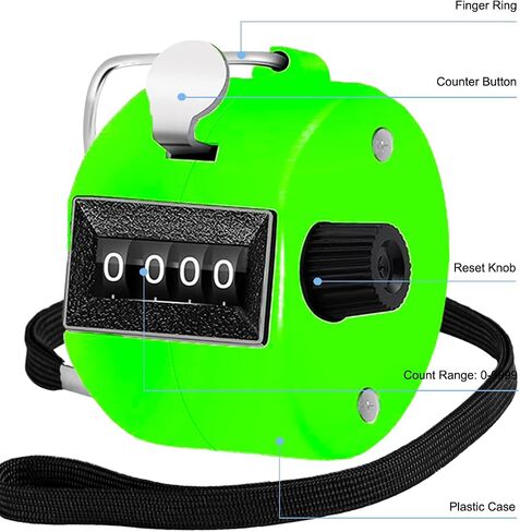 عداد الفرس المحمول، عداد الأرقام المكون من 4 أرقام، 2 حزمة من العدادات الميكانيكية اليدوية، عداد النقر لحكم الملعب، عداد النقر للتدريب، والحياكة، والأشخاص، واللفة، وصيد الأسماك، والجولف، (أسود وأخضر) in Kuwait