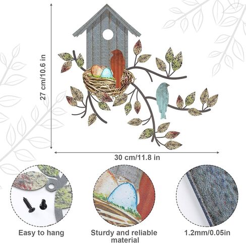 Peryiter Birds جدار ديكور معدني ديكور الطيور للجدار في الهواء الطلق الطيور جدار الفن شنقا شجرة معدنية مع Birdhouse لغرفة المعيشة شجرة معدنية ورقة جدار ديكور للحديقة الداخلية والخارجية (بني) in Kuwait