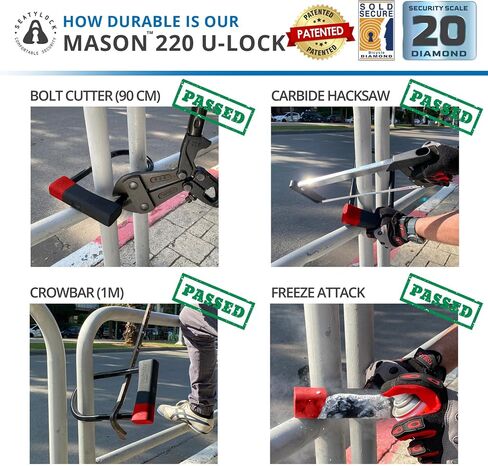 SeatyLock Mason Bike U Lock - Patented Heavy Duty Anti Theft Diamond Security Bicycle Lock - Super Wide Safety Master Tool ULock with Keys for Electric Bikes Scooters and Motorcycles (8.66 Inch) in Saudi Arabia
