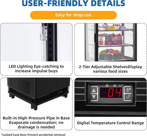 Towallmark Refrigerated Display Case, 2.0 Cu.Ft, Countertop Pastry Display Case Commercial Display Refrigerator with LED Lighting, Frost-Free Air-Cooling, Locked Door for Bakery in Saudi Arabia