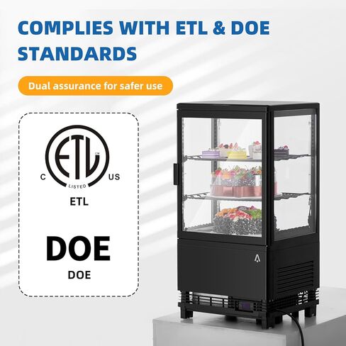 Towallmark Refrigerated Display Case, 2.0 Cu.Ft, Countertop Pastry Display Case Commercial Display Refrigerator with LED Lighting, Frost-Free Air-Cooling, Locked Door for Bakery in Saudi Arabia