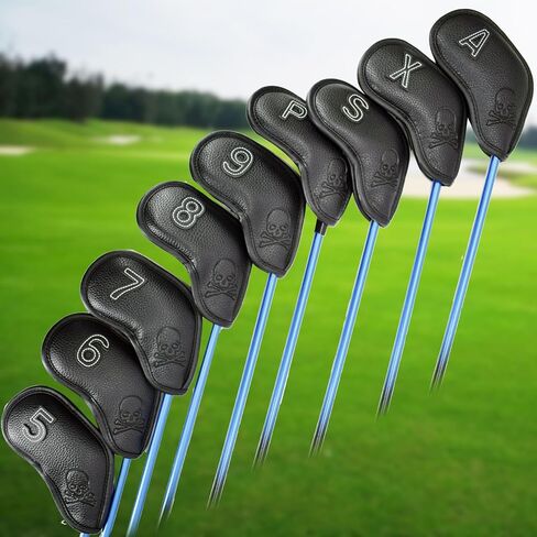 أغطية رأس من الجلد المغناطيسي الممتاز وأغطية رأس نادي الجولف إسفين | مجموعة من 9| يناسب معظم الأندية | ملصق النادي مطرز على جانبي غطاء رأس النادي in Kuwait