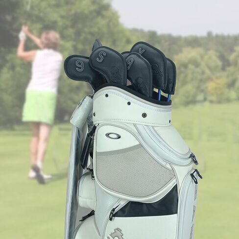 أغطية رأس من الجلد المغناطيسي الممتاز وأغطية رأس نادي الجولف إسفين | مجموعة من 9| يناسب معظم الأندية | ملصق النادي مطرز على جانبي غطاء رأس النادي in Kuwait