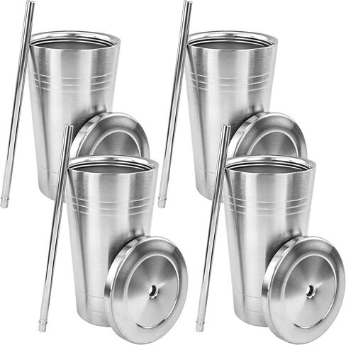 Southern Homewares Stainless Steel Double Walled Insulated Tumbler Cup With Straw Screw Top Spill Resistant Lid 20oz 2 Pack in Saudi Arabia