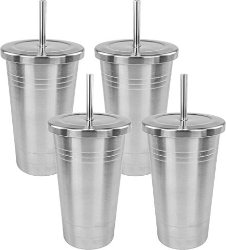 Southern Homewares Stainless Steel Double Walled Insulated Tumbler Cup With Straw Screw Top Spill Resistant Lid 20oz 2 Pack in Saudi Arabia