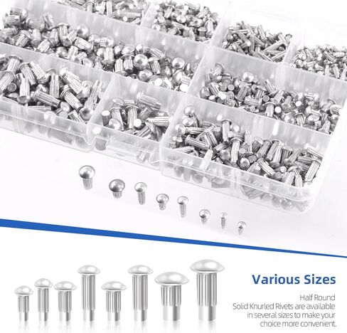 Glarks 800Pcs Solid Rivets Knurled Shanks Set, M2 M2.5 M3 M4 Semi-Round Head Aluminium Solid Rivets Assortment Kit with Storage Box Home Outdoor Hardware Tool in Saudi Arabia