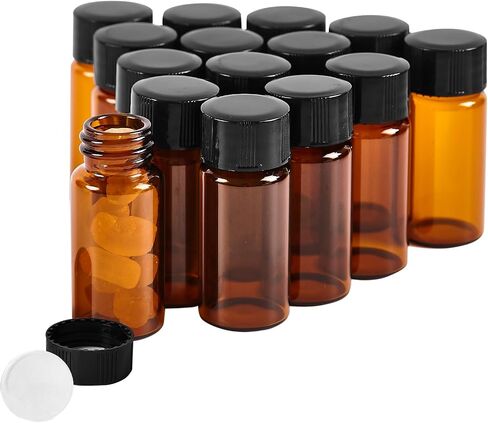 15 PCS 4ML Amber Small Liquid Sample Glass Vials with Screw Caps,1Dram 15x45mm Leak-Proof Vial, 13-425 Black Screw Cap with PE Liners for Lab, Essential Oil, Perfume, Reagents in Kuwait