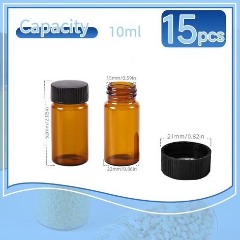 15 PCS 4ML Amber Small Liquid Sample Glass Vials with Screw Caps,1Dram 15x45mm Leak-Proof Vial, 13-425 Black Screw Cap with PE Liners for Lab, Essential Oil, Perfume, Reagents in Kuwait