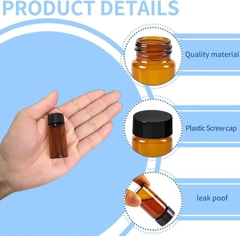 15 PCS 4ML Amber Small Liquid Sample Glass Vials with Screw Caps,1Dram 15x45mm Leak-Proof Vial, 13-425 Black Screw Cap with PE Liners for Lab, Essential Oil, Perfume, Reagents in Kuwait
