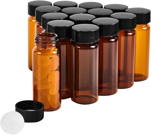 15 PCS 4ML Amber Small Liquid Sample Glass Vials with Screw Caps,1Dram 15x45mm Leak-Proof Vial, 13-425 Black Screw Cap with PE Liners for Lab, Essential Oil, Perfume, Reagents in Kuwait