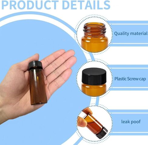 15 PCS 4ML Amber Small Liquid Sample Glass Vials with Screw Caps,1Dram 15x45mm Leak-Proof Vial, 13-425 Black Screw Cap with PE Liners for Lab, Essential Oil, Perfume, Reagents in Kuwait