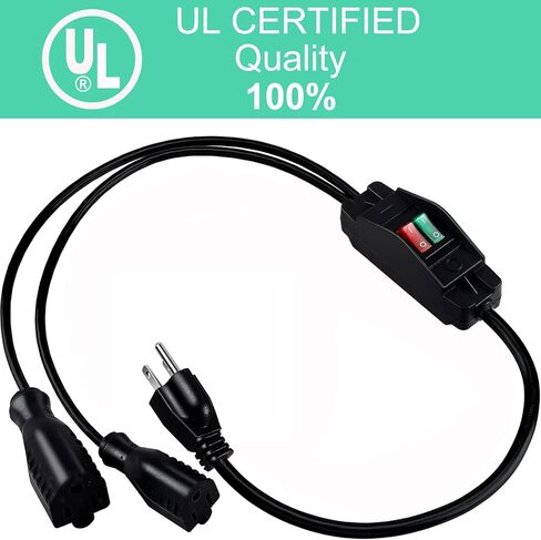 2 Way Extension Cord with On/Off Switch 3 Prong Outdoor Extension Cord Splitter, Heavy Duty Extension Cord with SJTW 14AWG 15A/125V and 18AWG 10A/125V(1.6 Ft, Black) in Saudi Arabia