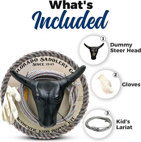 Colorado Saddlery Junior Roping Kit - Includes Lasso Rope, Roping Dummy Steer Head with Stakes, Kid's Lariat & Small Glove - Rodeo Set for Kids in Saudi Arabia