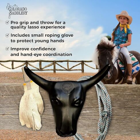 Colorado Saddlery Junior Roping Kit - Includes Lasso Rope, Roping Dummy Steer Head with Stakes, Kid's Lariat & Small Glove - Rodeo Set for Kids in Saudi Arabia