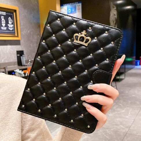 Case for iPad 10th Generation Case with Pencil Holder, PU Leather Crown Bling Folio Stand Cover and Multiple Viewing Angles (Black) in Saudi Arabia