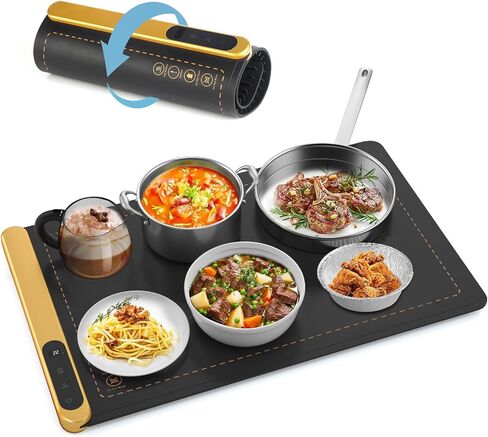 Warming Trays for Buffets Party with 6 Temperature Settings, Warming Mat for Food with Full Surface Heating, Rollable & Portable Food Warmer with Auto Shut-Off, Black in Saudi Arabia