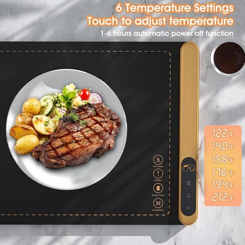 Warming Trays for Buffets Party with 6 Temperature Settings, Warming Mat for Food with Full Surface Heating, Rollable & Portable Food Warmer with Auto Shut-Off, Black in Saudi Arabia